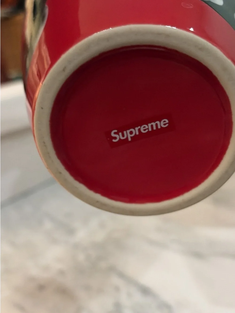 Supreme Red and White Ceramic Vases with studded collar print
